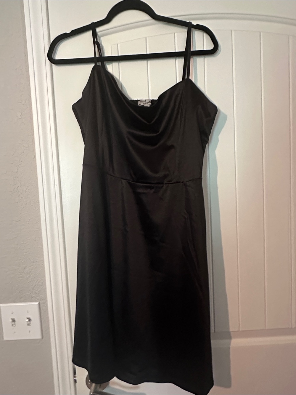 J for Justify Black Satin Cowl Neck Slip Dress